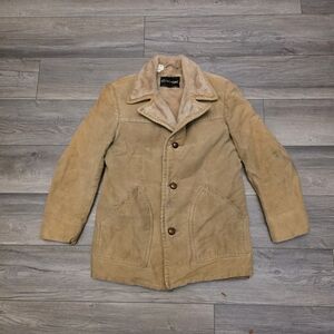 Vintage 70s Stratojac Jacket Men 40 Brown Faux Suede Sherpa Rockabilly Work Coat
